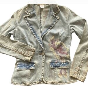 Z CAVARICCI Vintage Floral Beaded Embroidered Denim Blazer